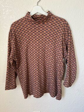 White Stag Plus Vintage 70s Style Mock Neck Geometric Print Top